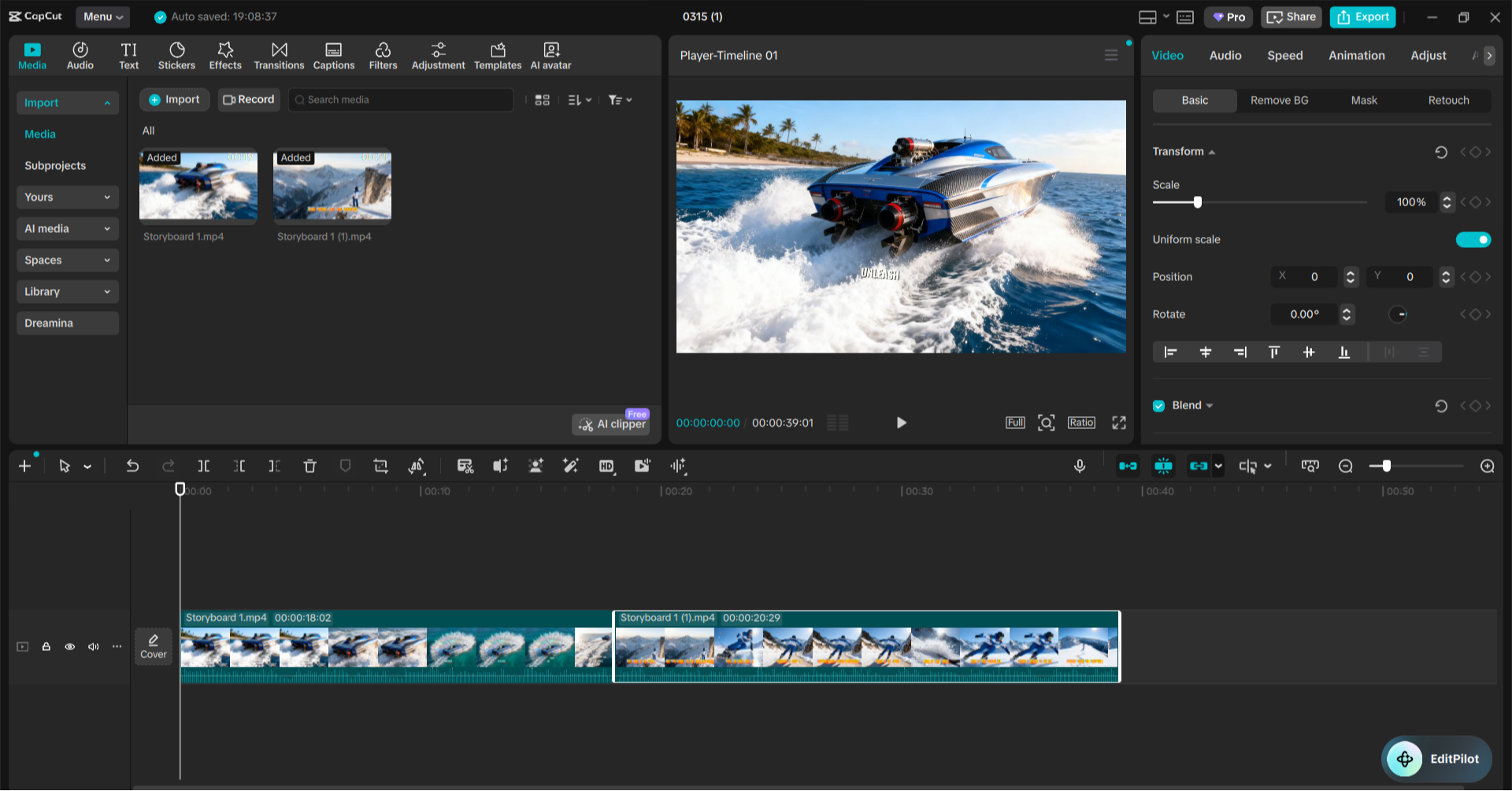Import all clips to timeline