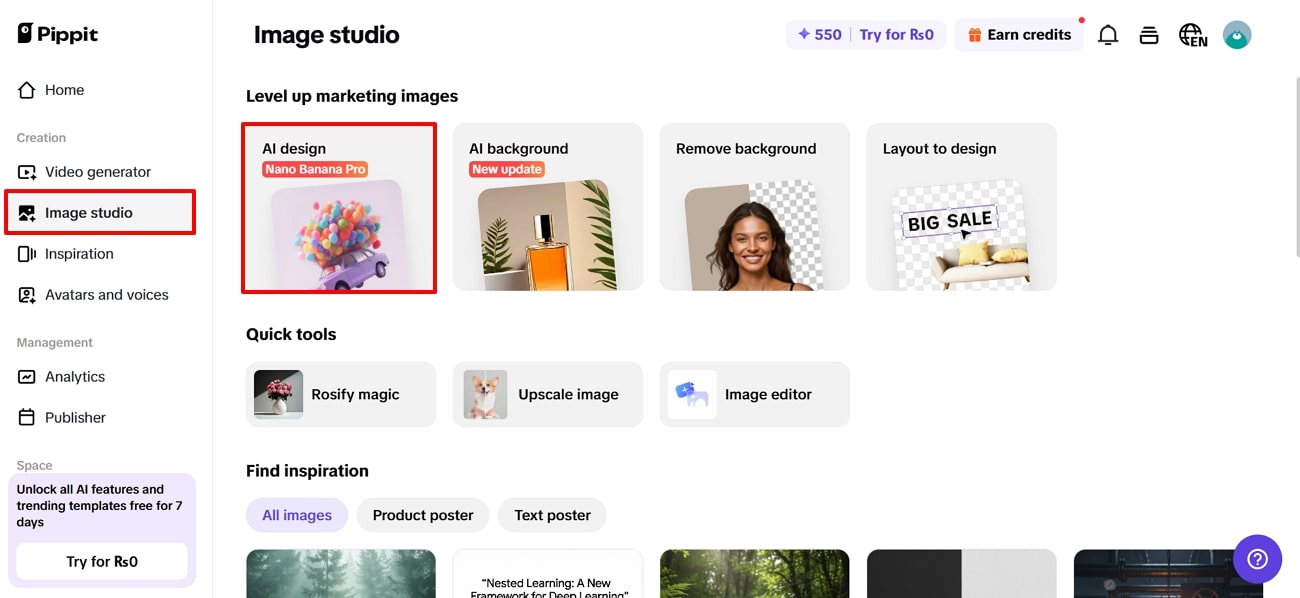 gamitin ang Pippit AI design tool