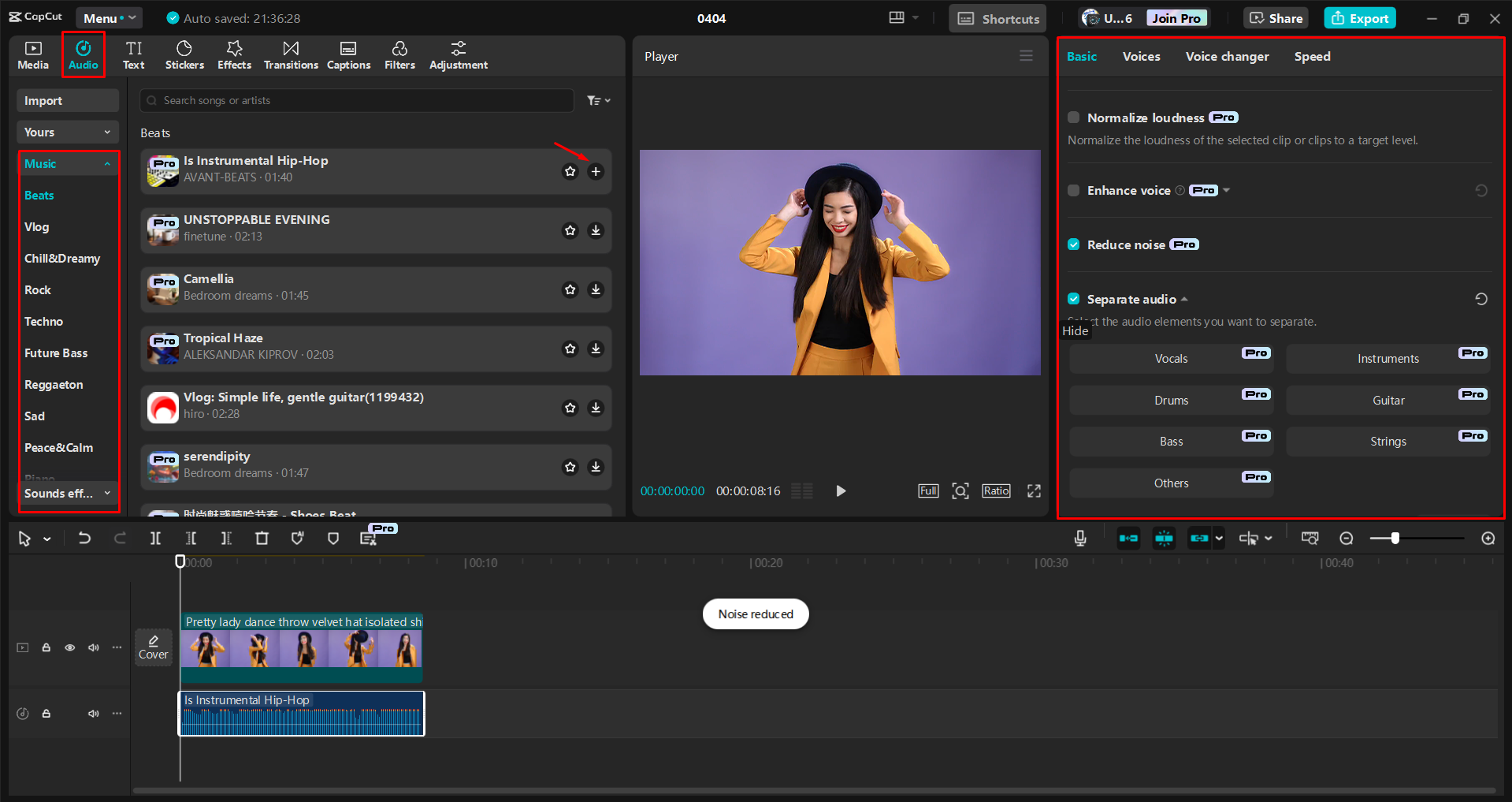 Adding music and editing video in the CapCut desktop video editor