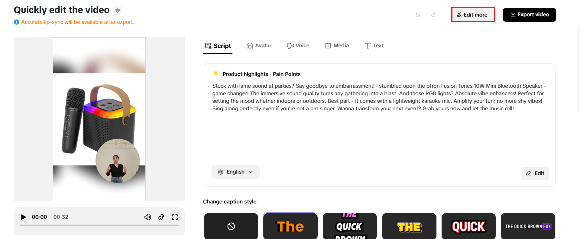 Quick editing options