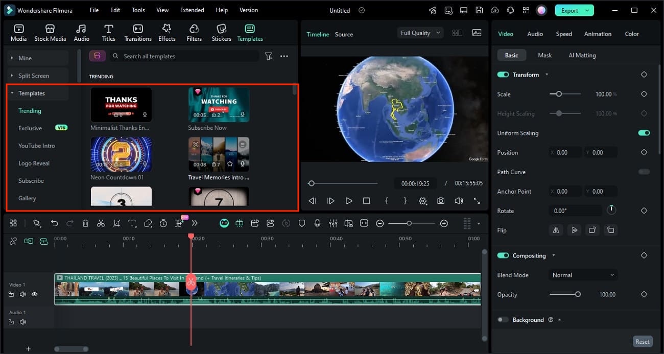 Recursos criativos e modelos do Filmora