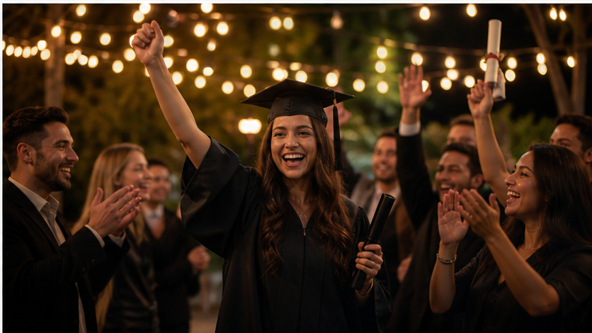 Single Graduate Video Template prompt example 3 - Family applause