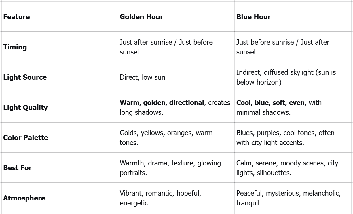 The golden hours vs the blue hour