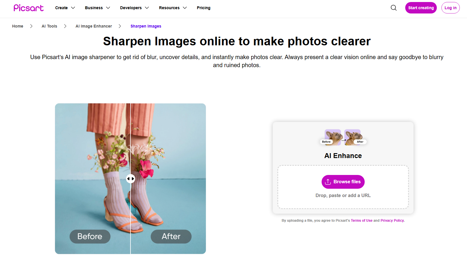 Picsart's image upscaling AI online