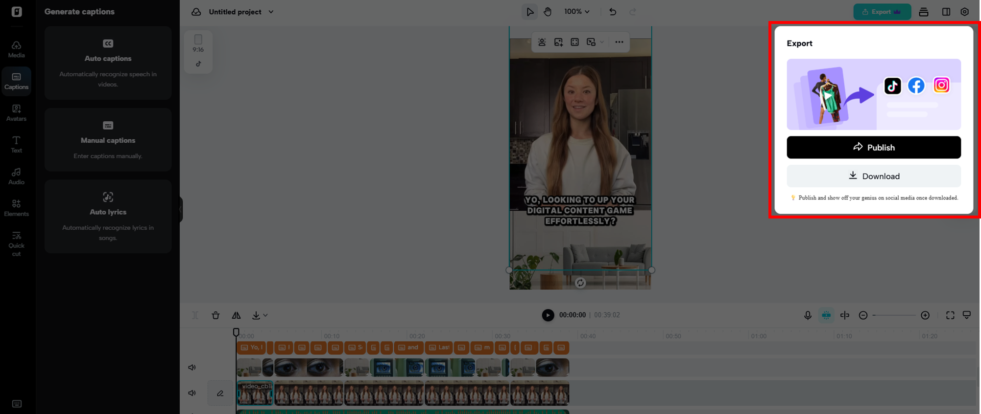 Publique ou baixe o vídeo que você criou