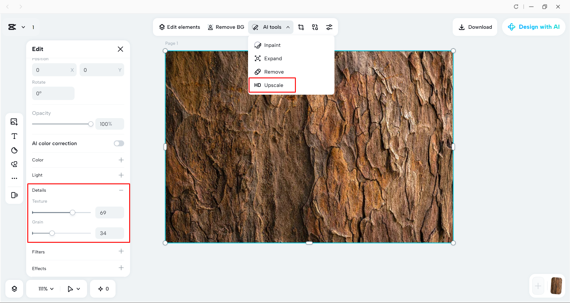 Refining texture details in the CapCut desktop video editor