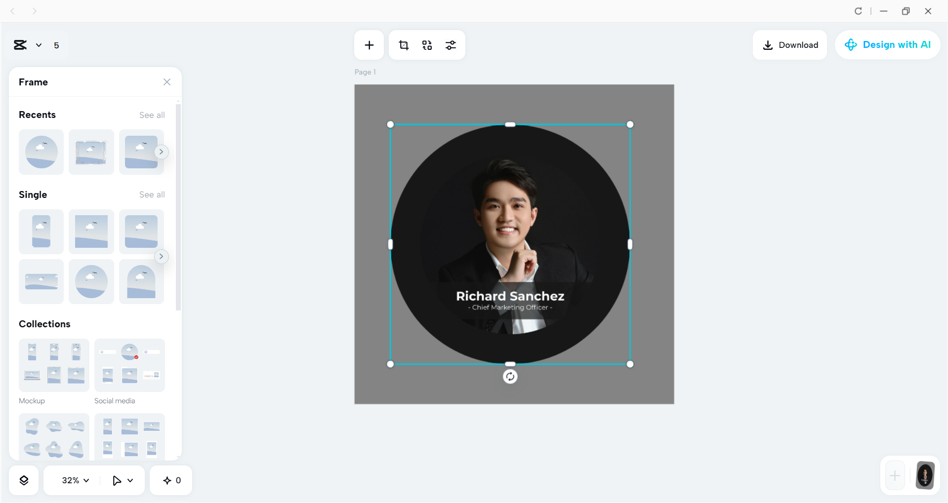 Interface of the CapCut desktop video editor - a tool to edit Facebook profile images