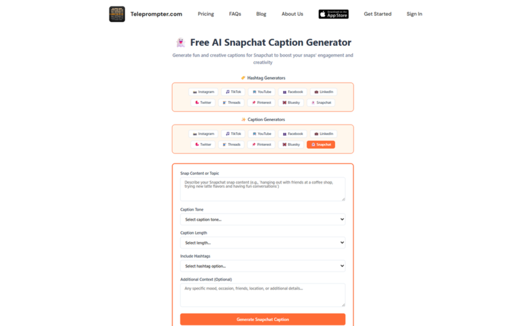 Interface of Teleprompter - an efficient Snapchat caption generator