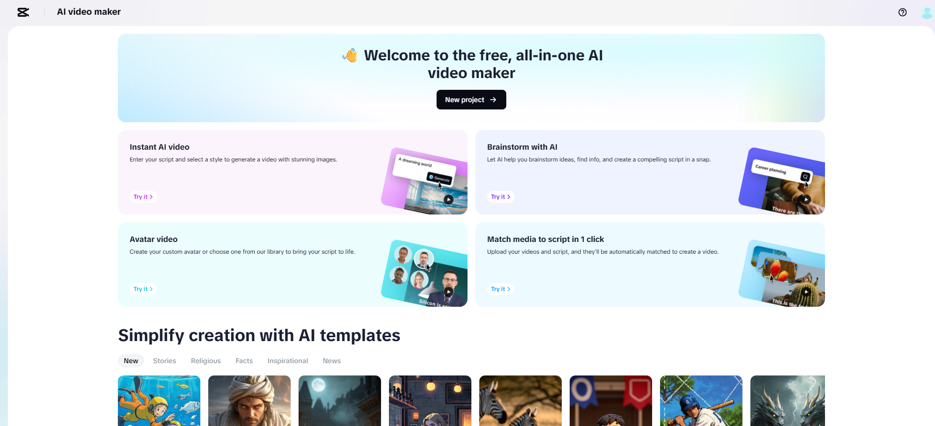 CapCut Web gratis AI videomaker