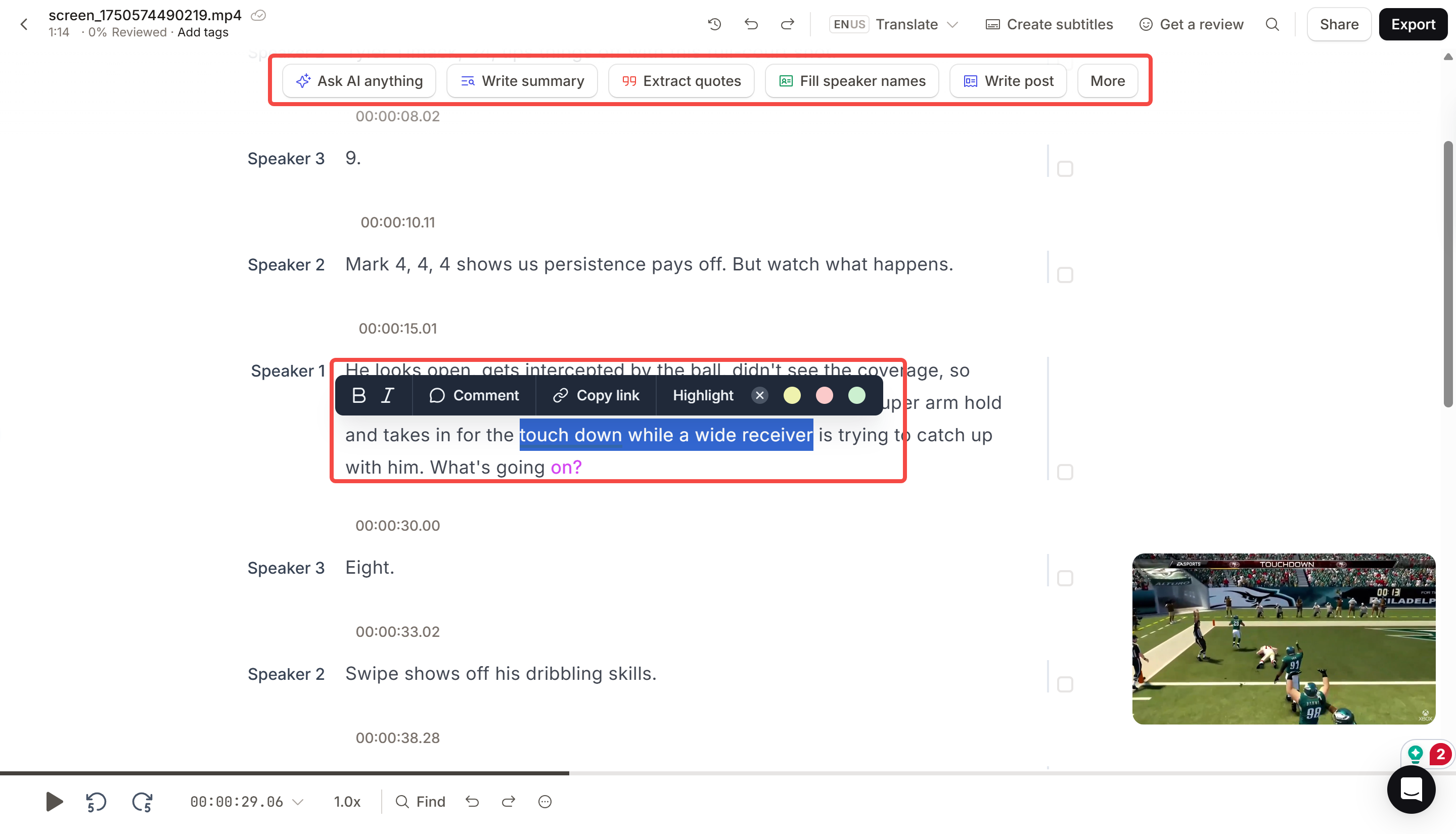 Downloading the final text from Happy Scribe