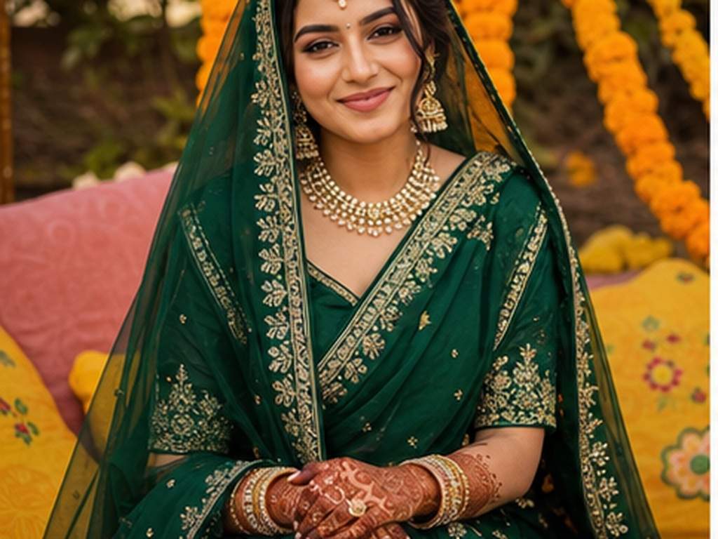 Mehndi nupcial indio AI Prompts ejemplo rápido 1 - Retrato mehndi esmeralda