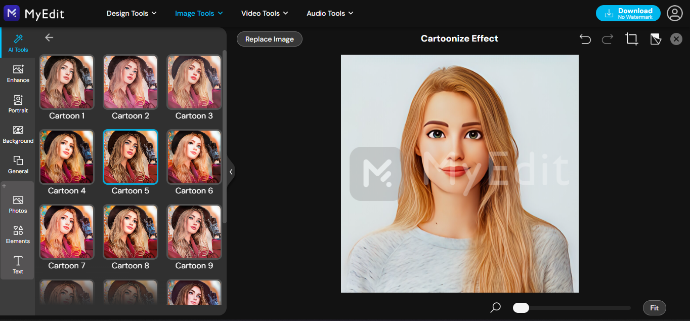 MyEdit - an online free photo to cartoon converter