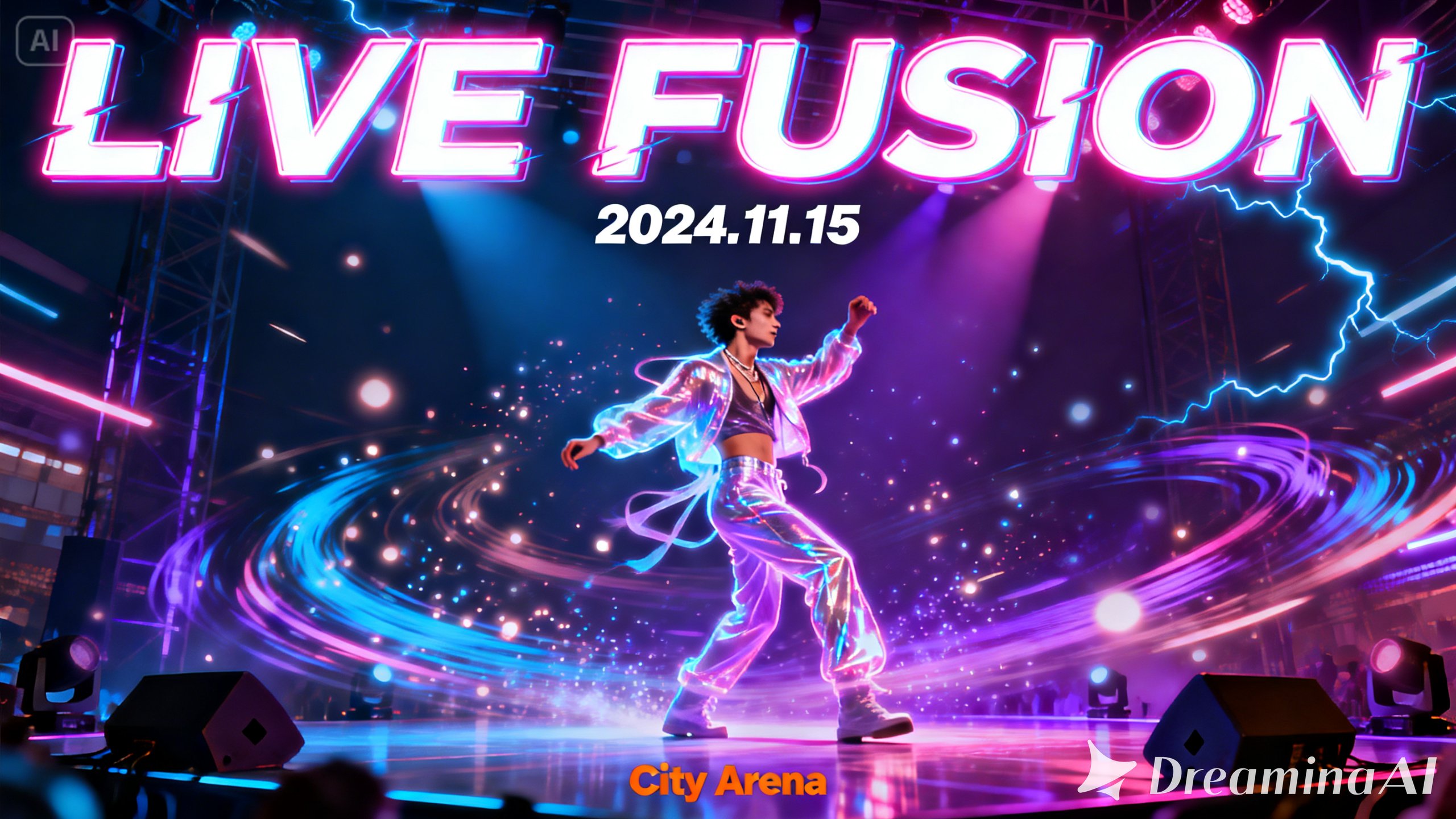 Afiș animat de spectacol live cu efecte de mișcare dinamică