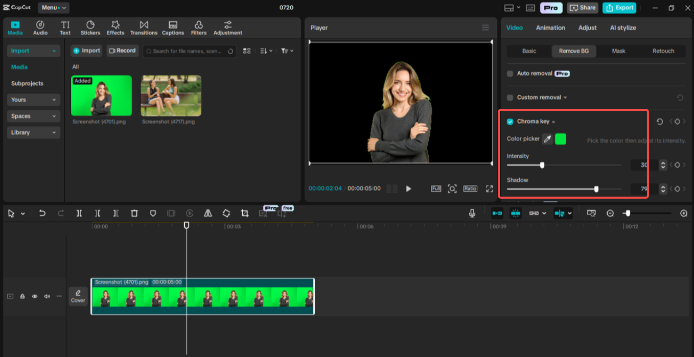 Using Chroma key in CapCut