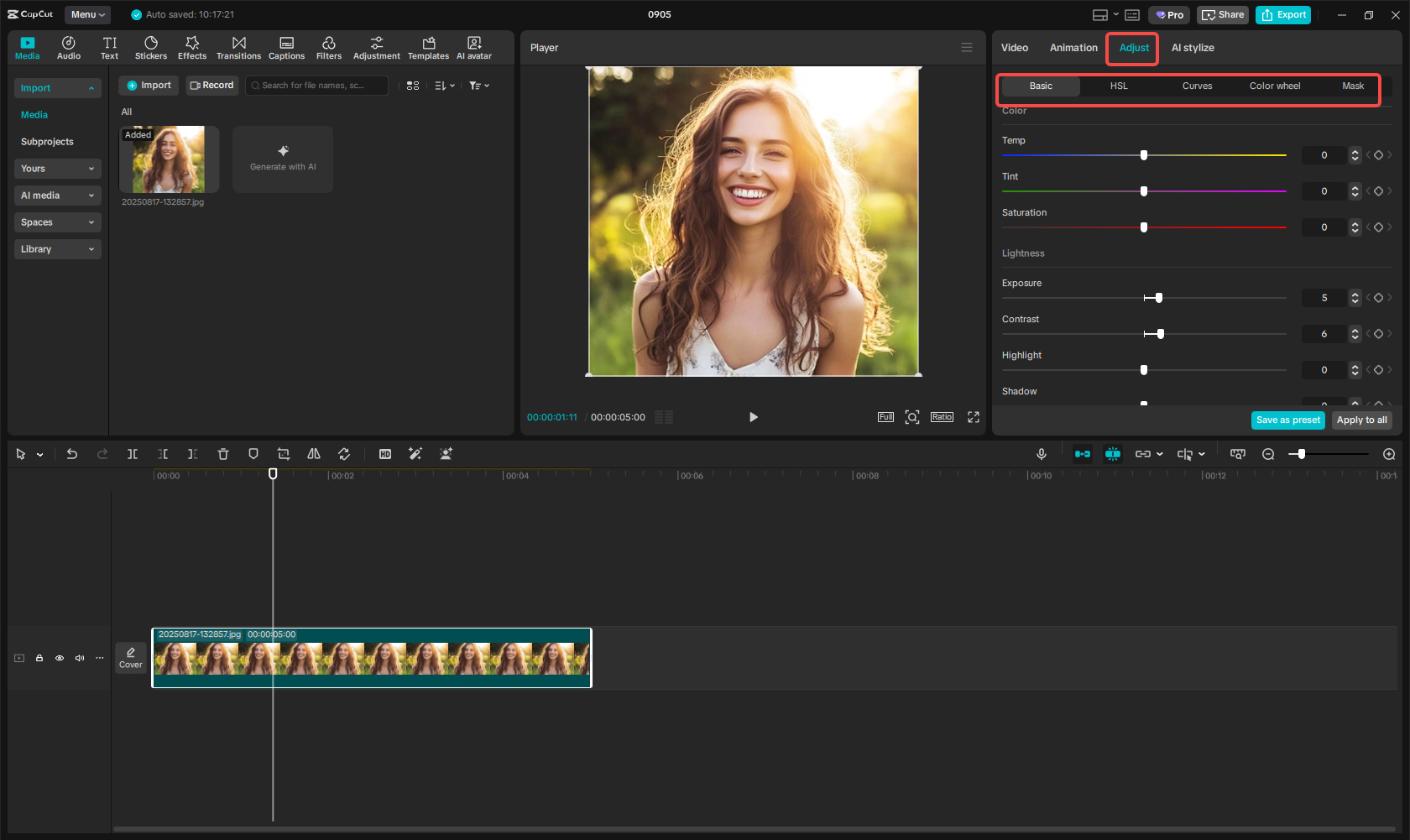 Adjust the image color