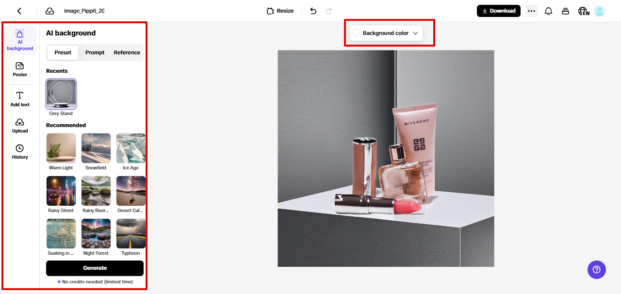 Mga larawan ng produkto ng Pippit AI