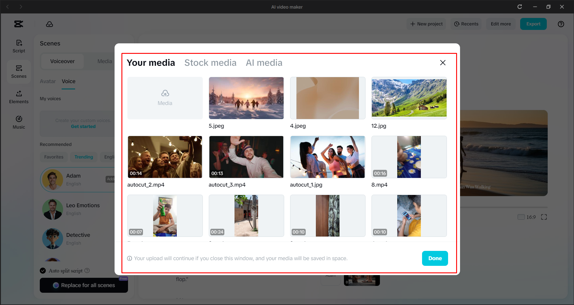Ersetzen von Medien in einem KI-generierten Video mit CapCut