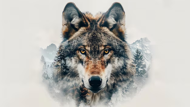 Dogs and furs double exposure image