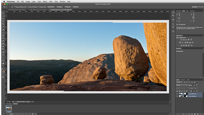 Showing how to stitch images in Photoshop using the Photomerge feature