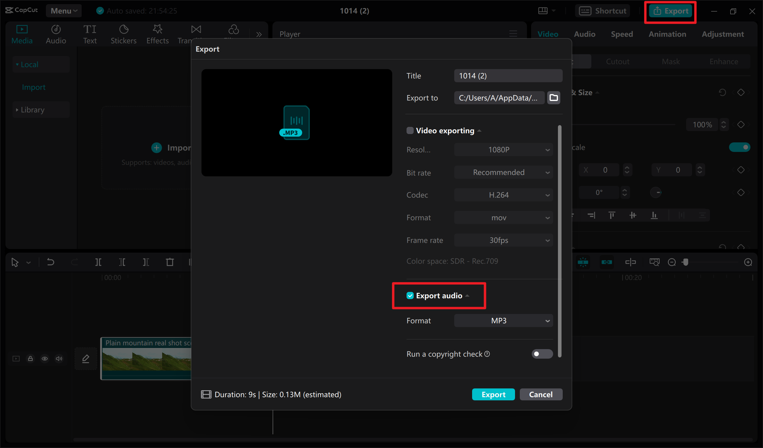 Export audio
