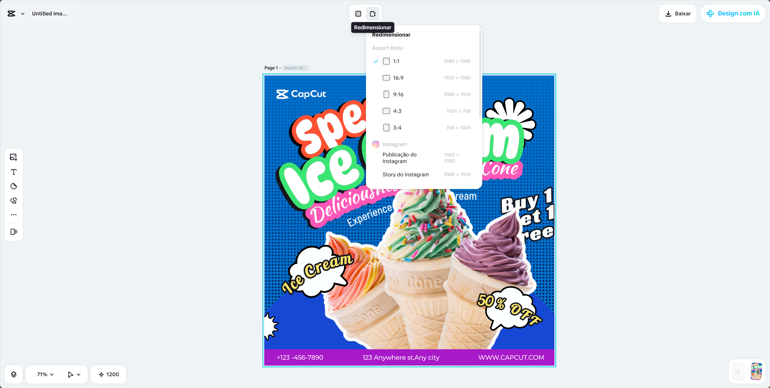 Size selection for social media