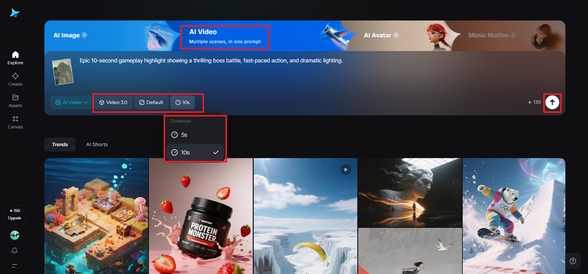 Choose model, time, and generate