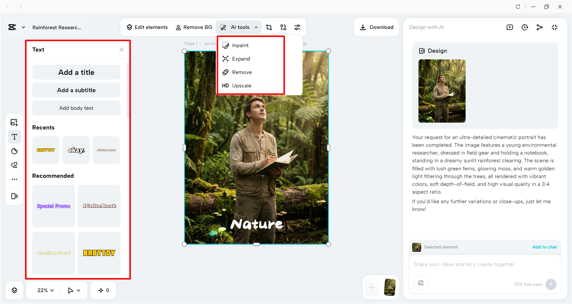 Editing the AI-generated image with the CapCut desktop video editor
