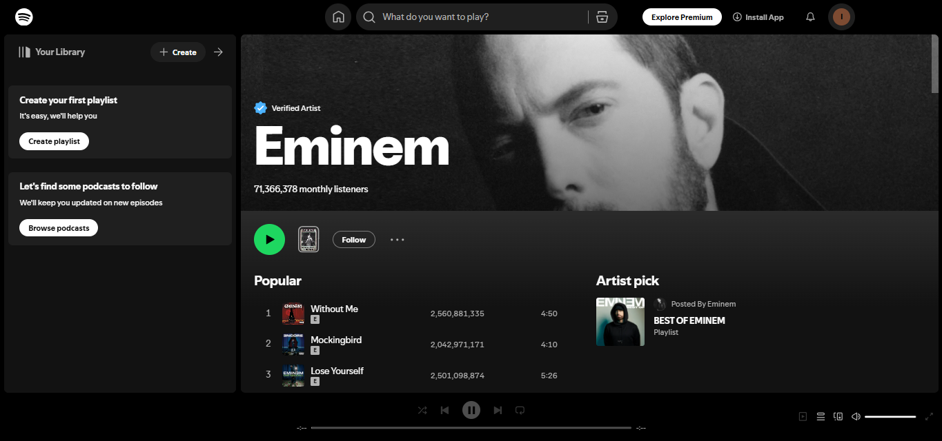 Eminem - najczęściej słuchany raper na Spotify