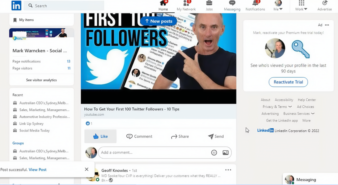 Promova o canal do YouTube no LinkedIn