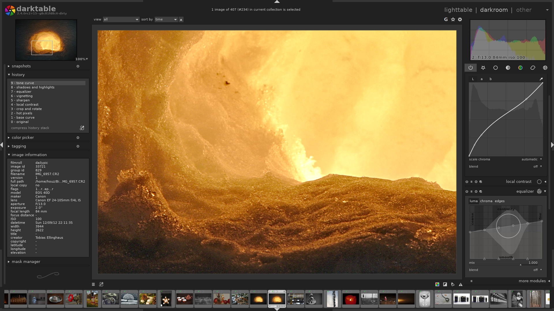 Interface of Darktable - another free Photoshop alternative