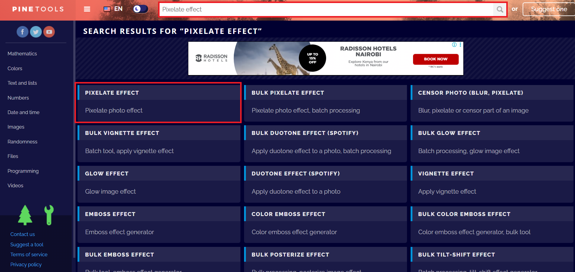 Open the Pixelate Effect tool