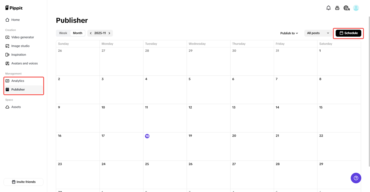 Recurso de publicação do Pippit
