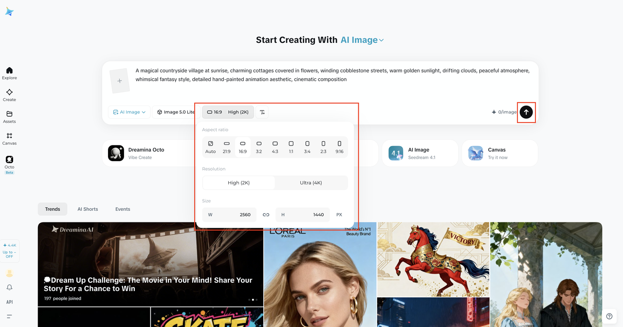 Customize image settings and artistic style