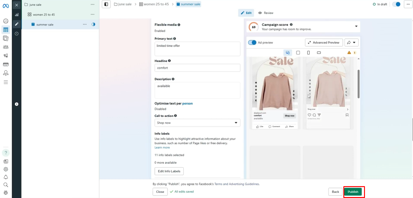 Image showing how to design and publish your Ad in Meda Ads Manager