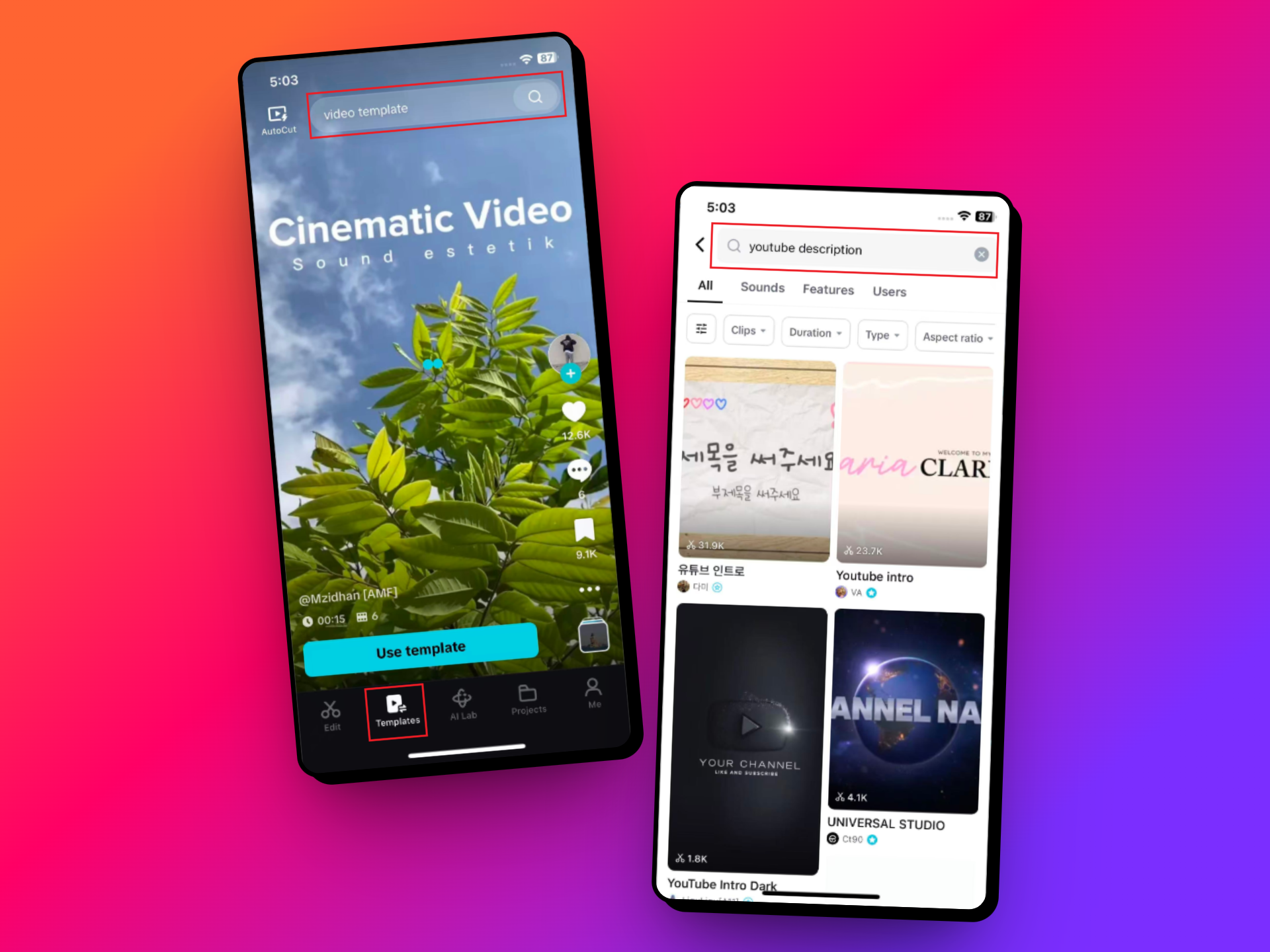 希望のテンプレートを検索してください。