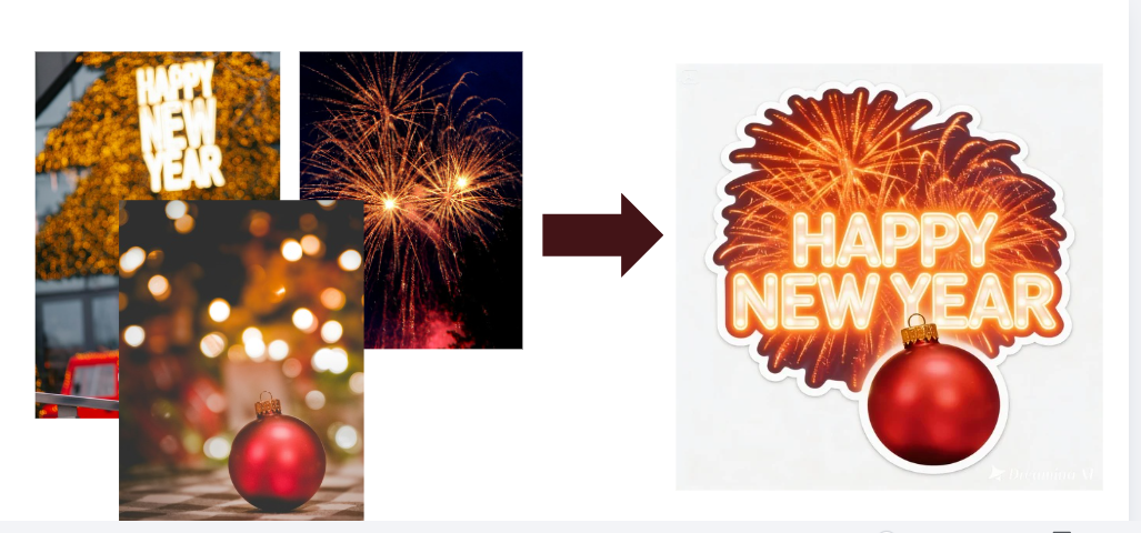 여러 개의 새해 스티커를 하나의 새해 복 많이 받으세요 스티커로 보여주는 이미지