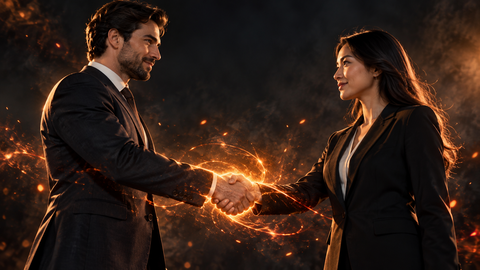 burning handshake AI effect: Ember Handshake Reveal