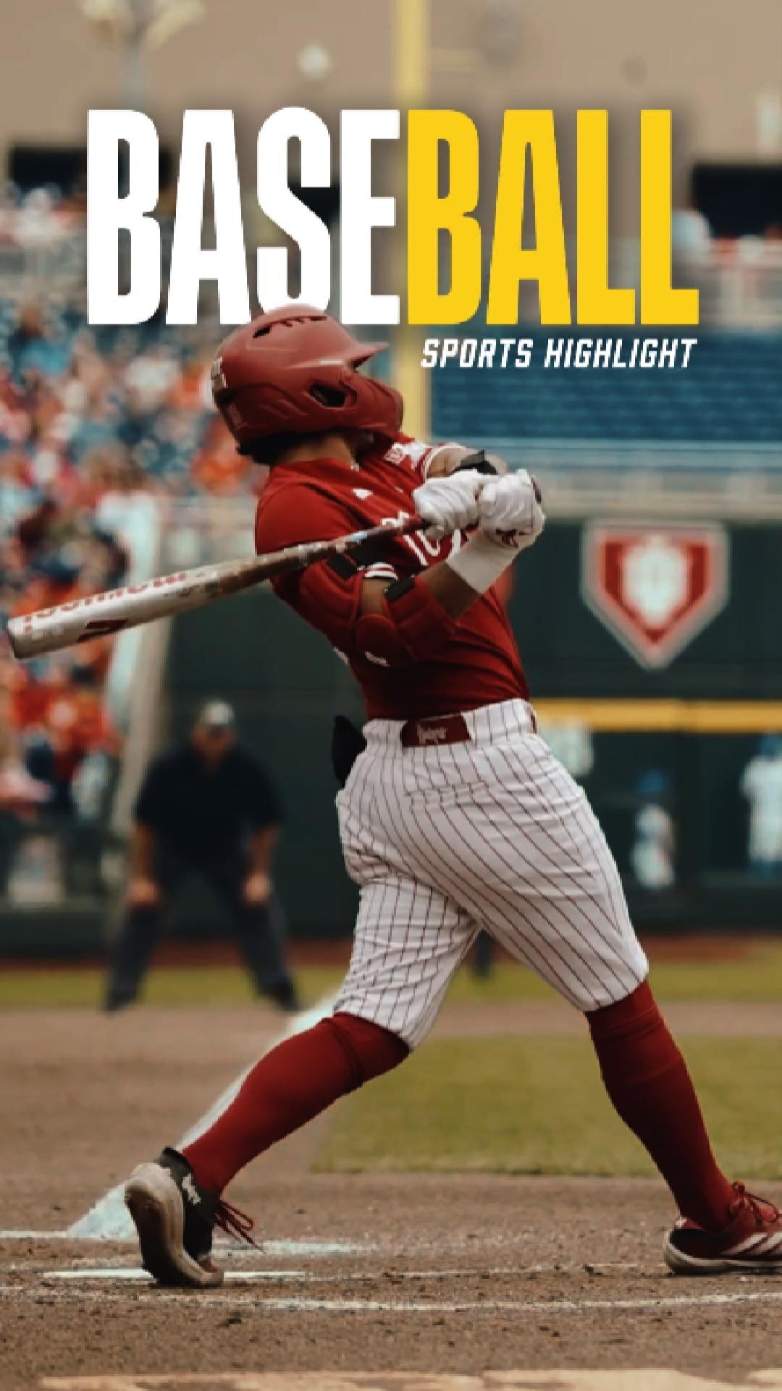 Baseball batter swinging in a high-contrast sports highlight poster layout