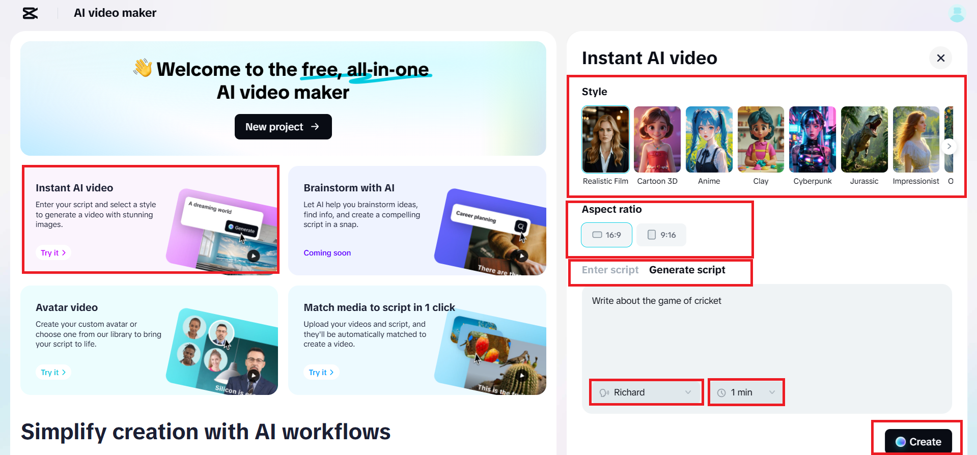 Enter or create your script