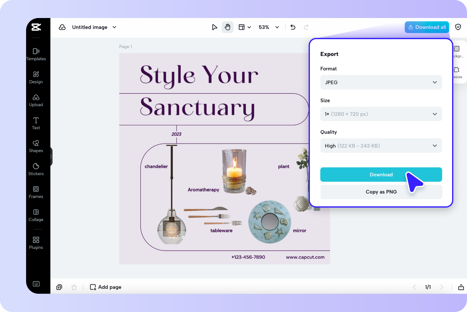 Refine, download and share the image