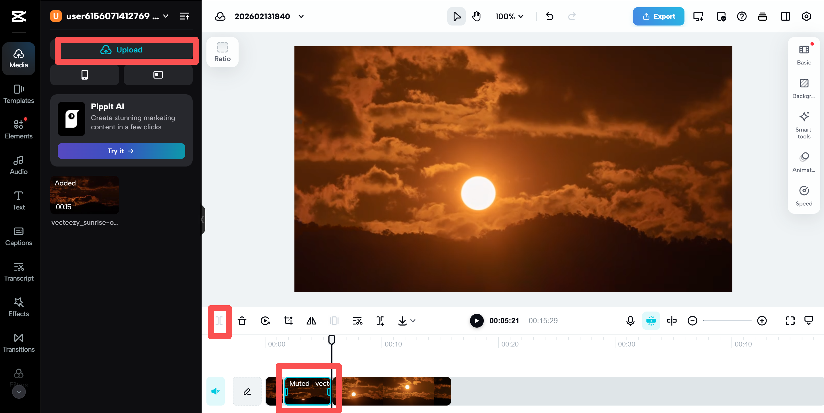 Importing and splitting video clips in CapCut online editor