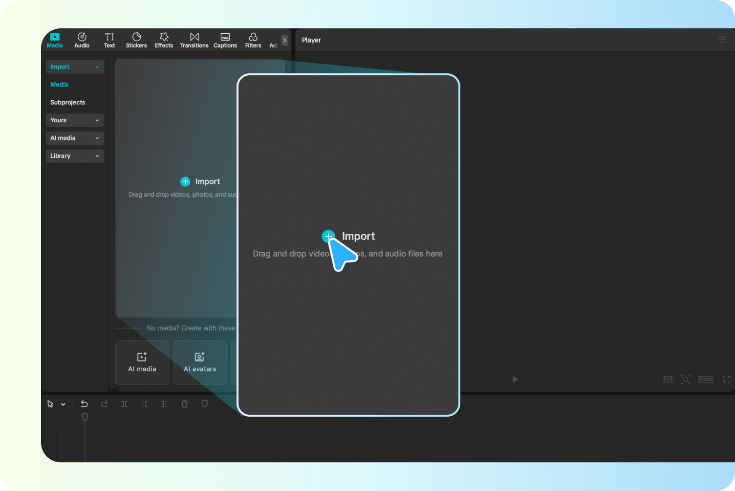 Uploading video or audio into the CapCut desktop video editor