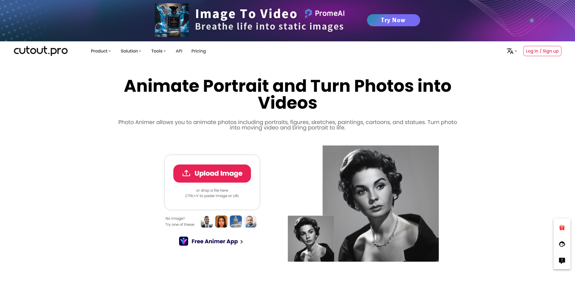Interfaccia di Cutout.Pro - lo strumento perfetto per animare le foto online gratuitamente