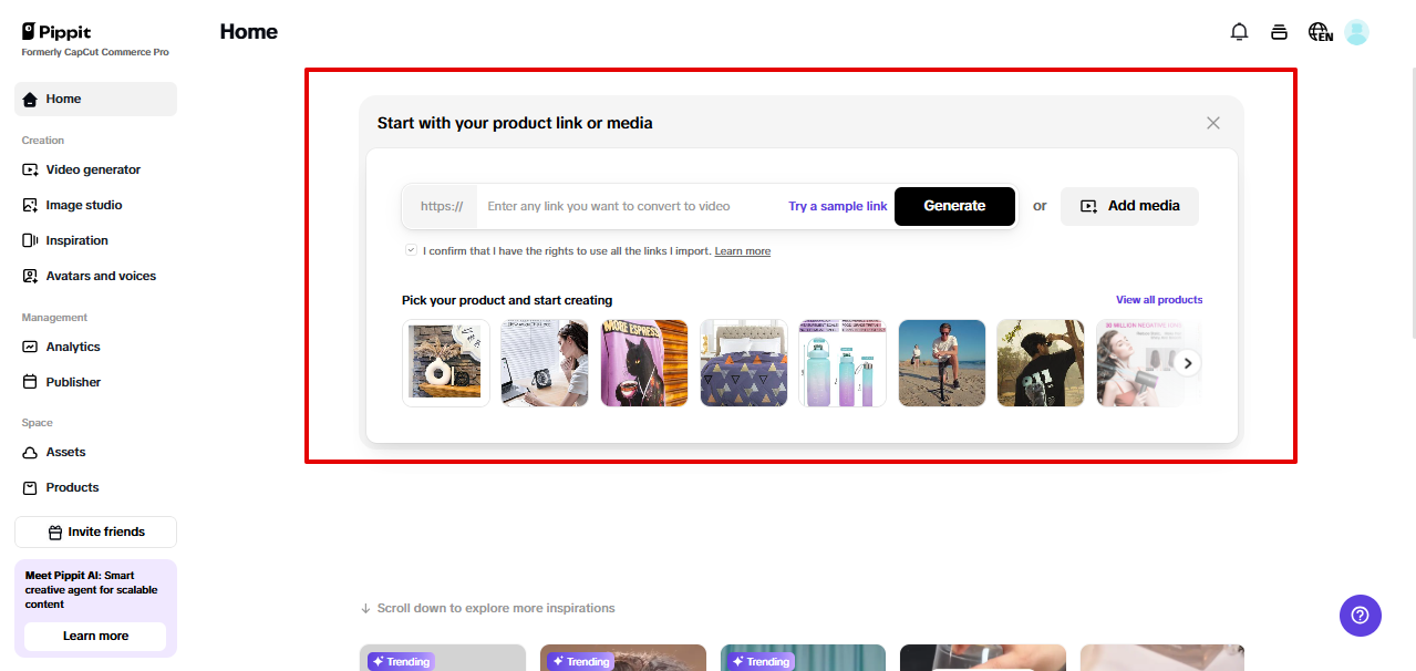 Video generator in Pippit