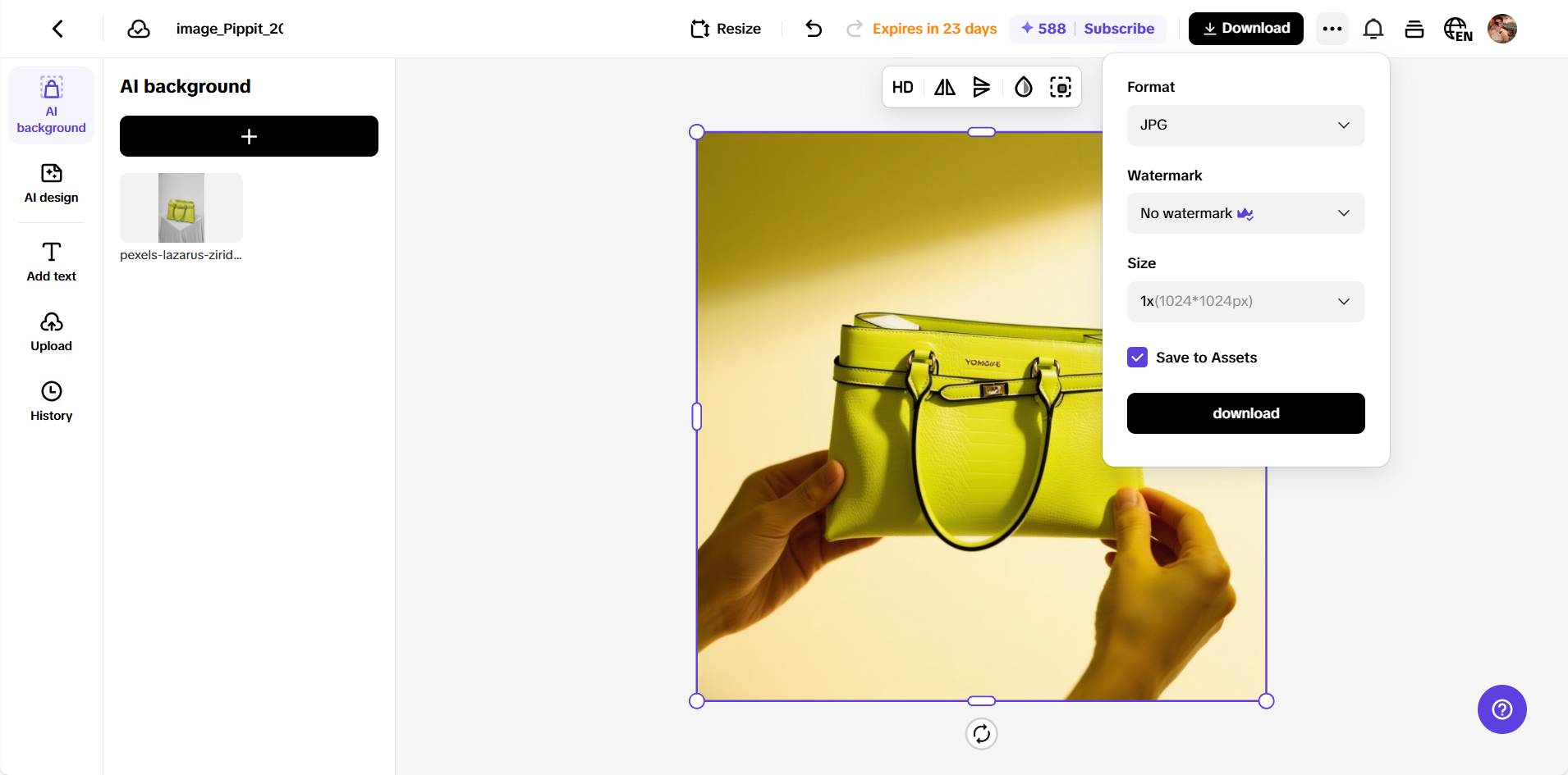 Baixar a imagem do produto para aplicativos de BNPL