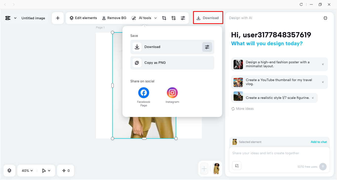 Exporting an image from the CapCut desktop video editor