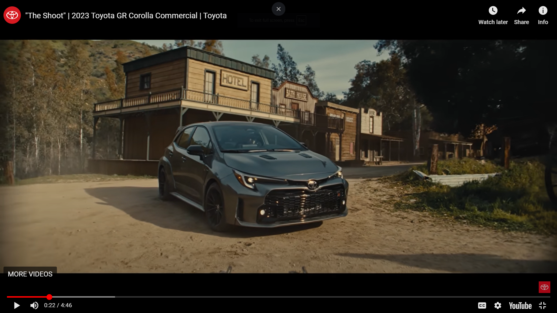 Toyota GR Corolla's YouTube ad example with action scenes