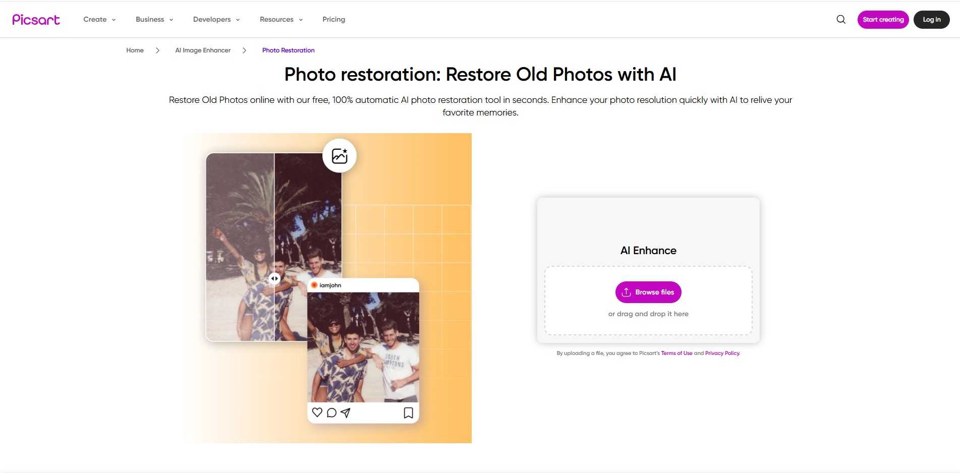 Schnittstelle von Picsart - eine benutzerfreundliche Möglichkeit zur Wiederherstellung von Fotos