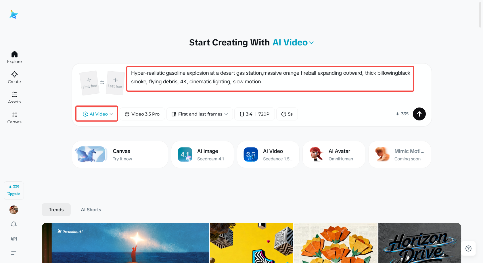 Choose the AI Video feature