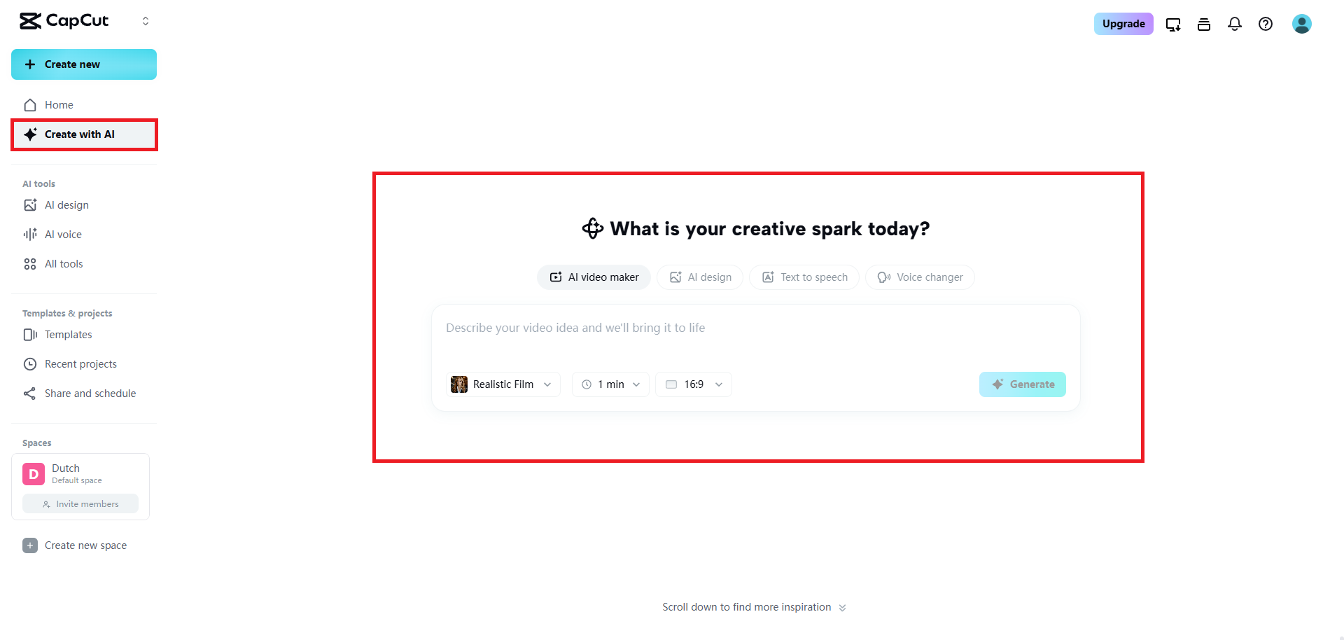 Виберіть функцію AI video maker